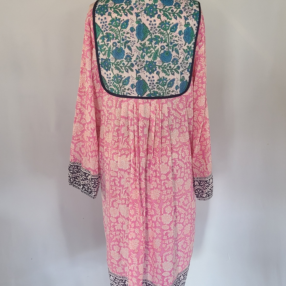 ​SZ Blockprints x J.Crew Kitty Dress in Pink Blue Floral Block Print - Picture 3 of 12
